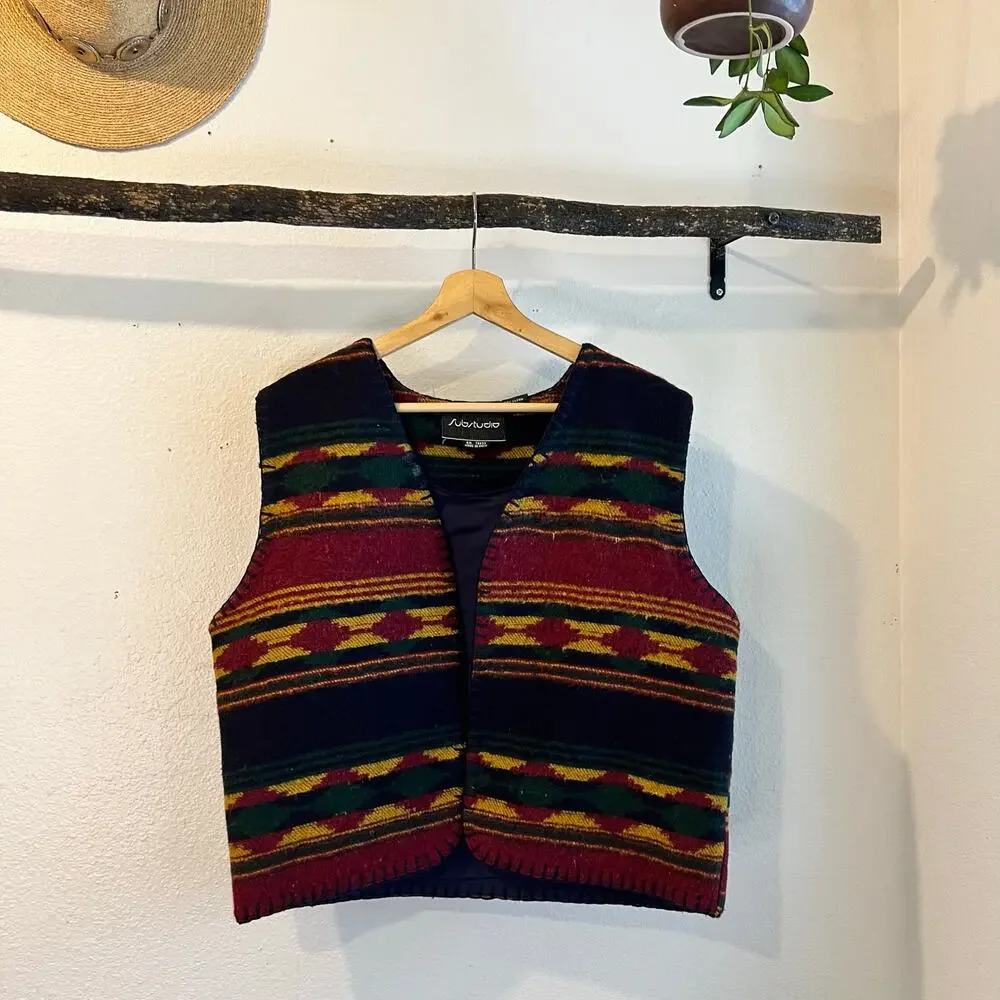 Substudio 90s Vintage Southwestern Wool Cotton Open Style Vest Boxy Size Large